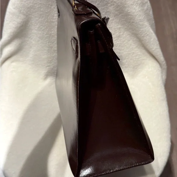 SOLD - HERMES Ebene Brown Box Calfskin Kelly 32 GHW - Picture 5 of 12